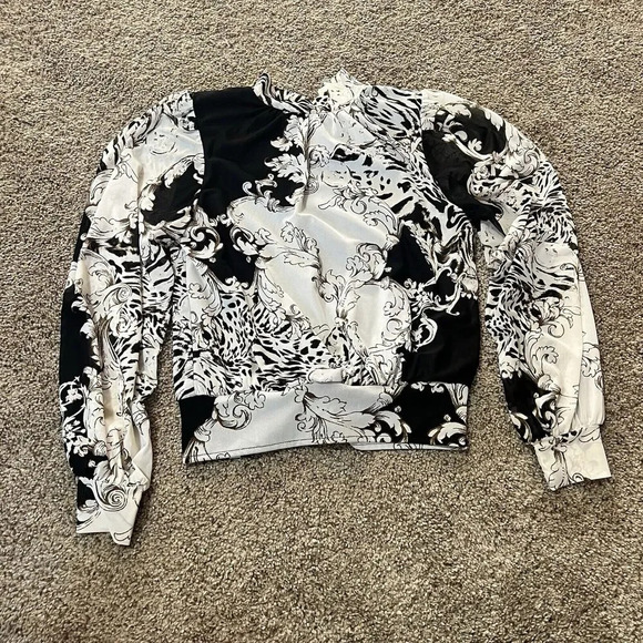 Ember‎ Mock Neck Blouse Floral Business Casual Blouson Sleeve Office Career Crop - Picture 1 of 14